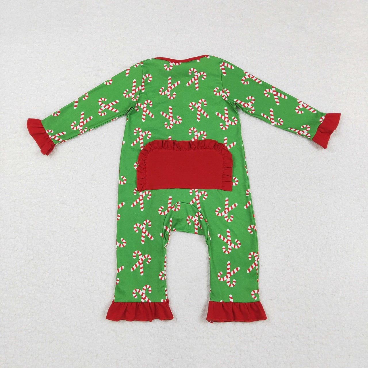 Sibling Boys Girls Christmas Candy Cane Zipper Romper Pajamas Green Set Clothes RTS