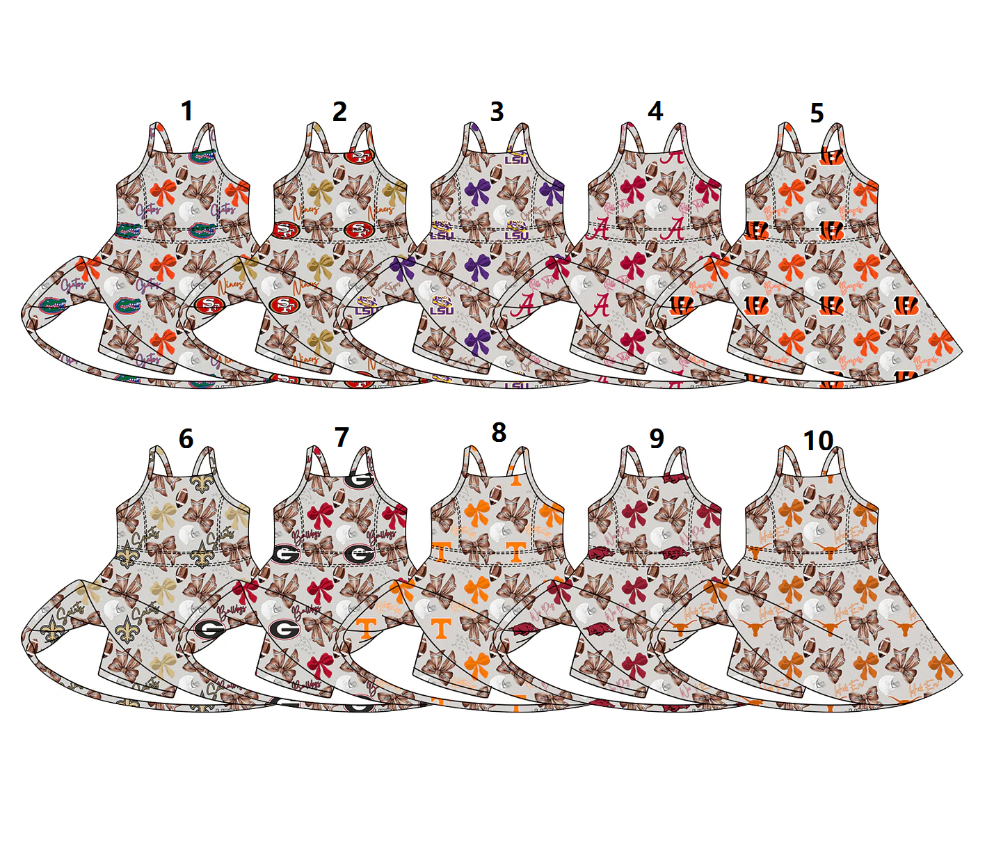 ( No. 6-10 ) ( Moq 5 Each Style ) Sibling Baby Girls Toddler Sleeveless Football Bows Ruffle Dresses