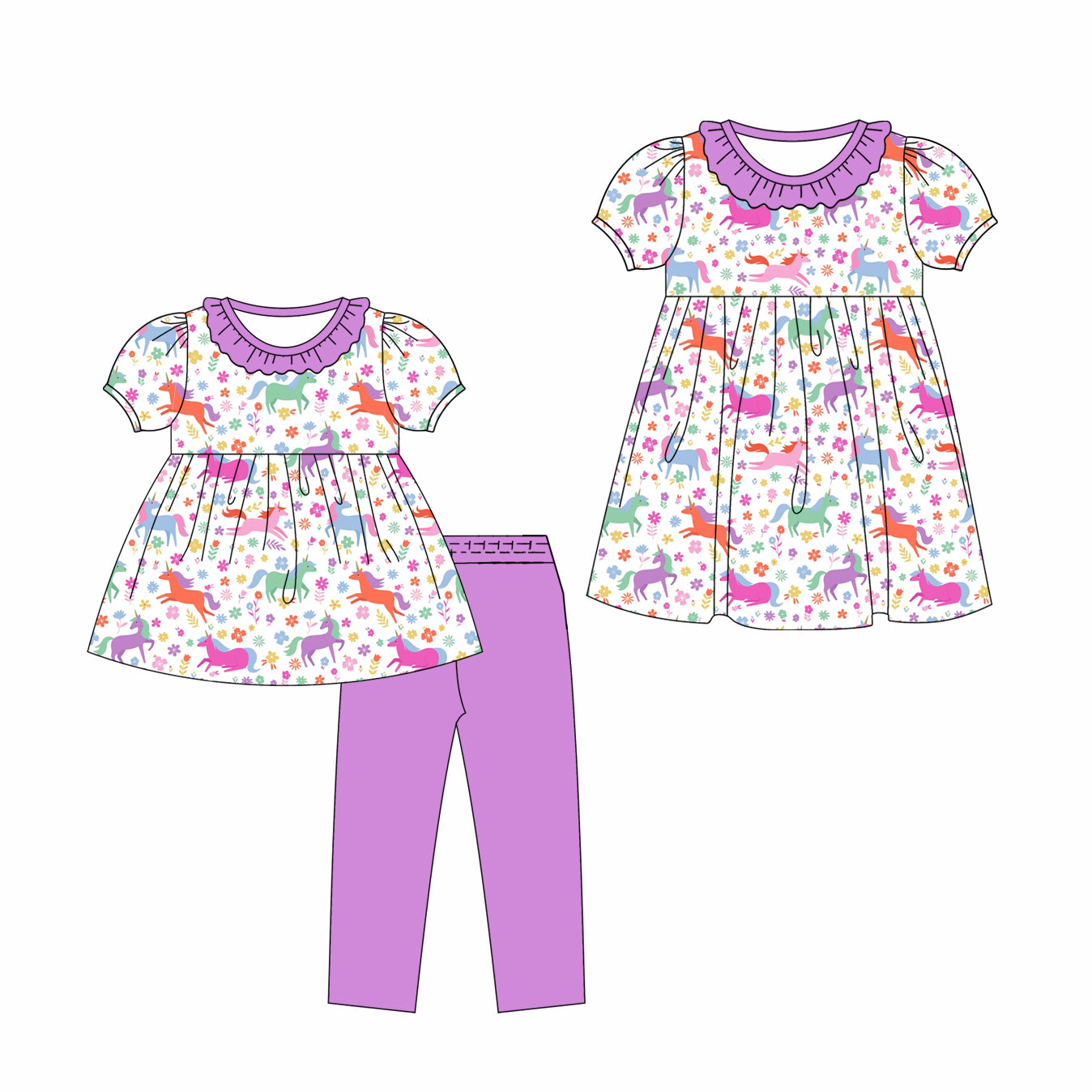 ( Moq 5 Each Style ) Sibling Baby Girls Kids Short Sleeves Horse Flower Dress Set Clothes