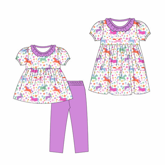 ( Moq 5 Each Style ) Sibling Baby Girls Kids Short Sleeves Horse Flower Dress Set Clothes