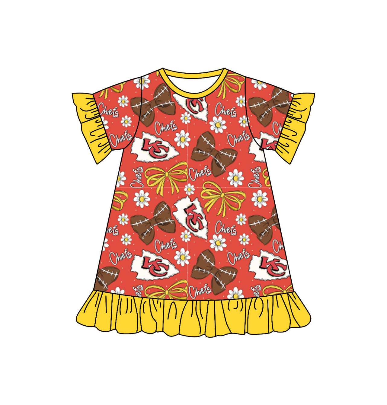 Baby Girl Short Sleeves KC Bows Flower Team Knee Length Dress ( Moq 5 )