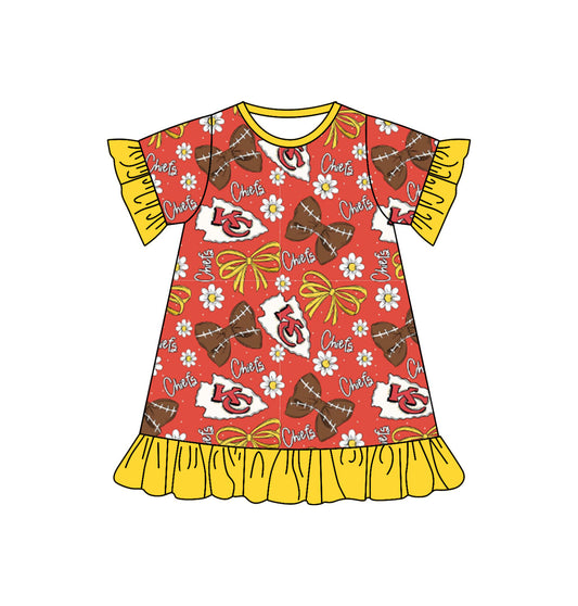 Baby Girl Short Sleeves KC Bows Flower Team Knee Length Dress ( Moq 5 )