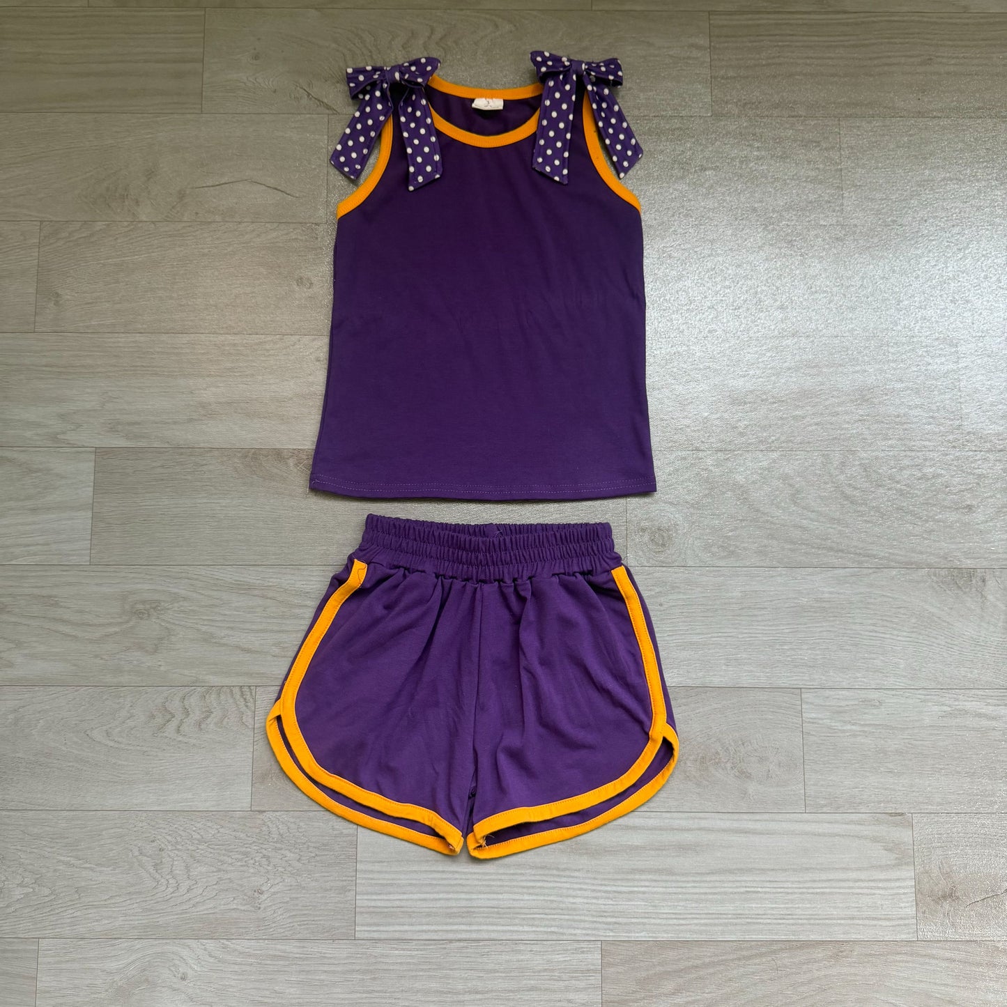 ( No moq ) Preorder Baby Girls Kids Dots Bows Shirt Shorts Purple Set Summer Clothes