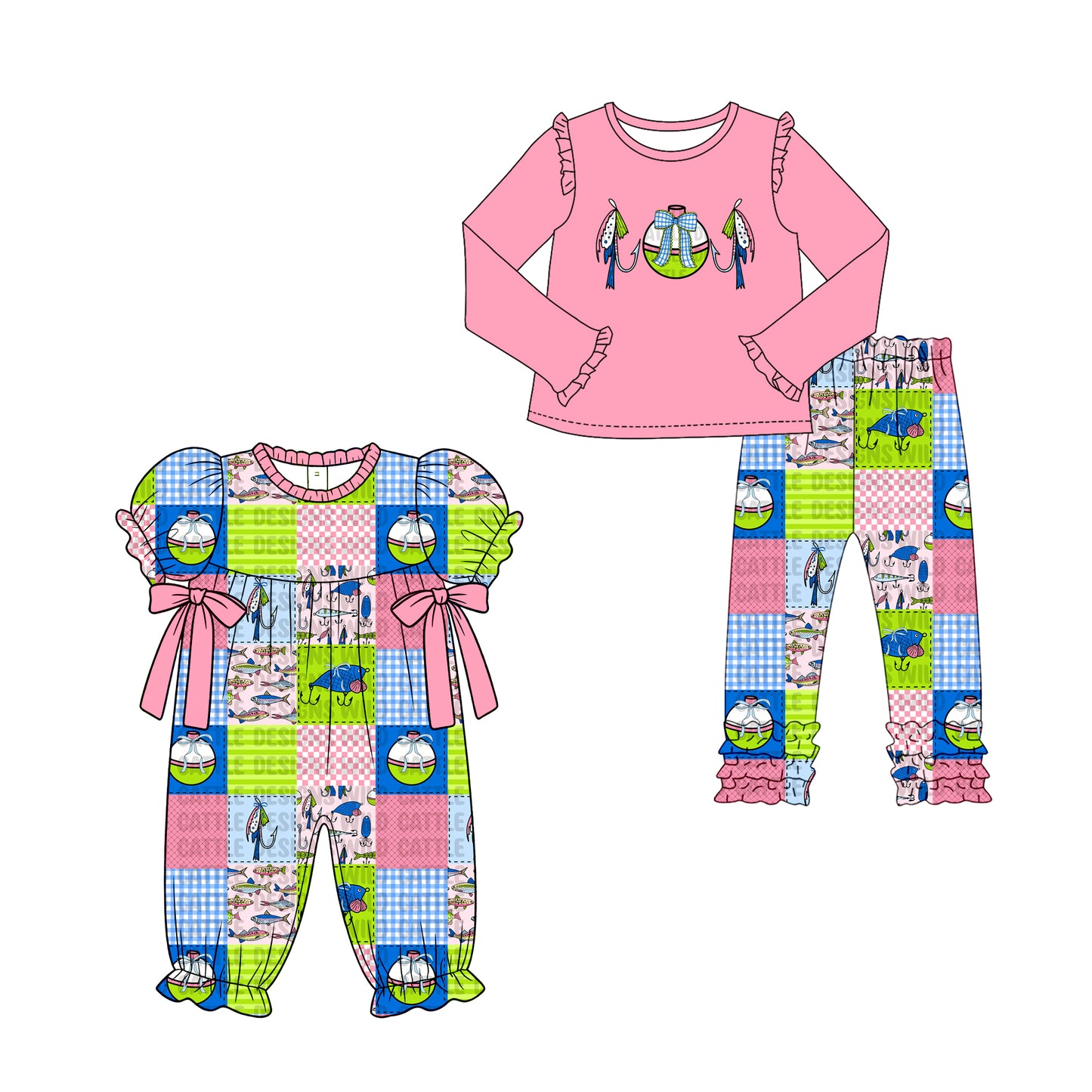 ( Moq 5 Each Style ) Sibling Baby Girls Kids Fishing Romper Set Clothes