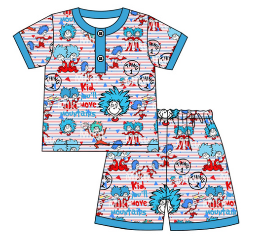 Baby Kids Toddler Short Sleeves Dr Reading Shirt Shorts Blue Pajamas Clothes Set Moq 5