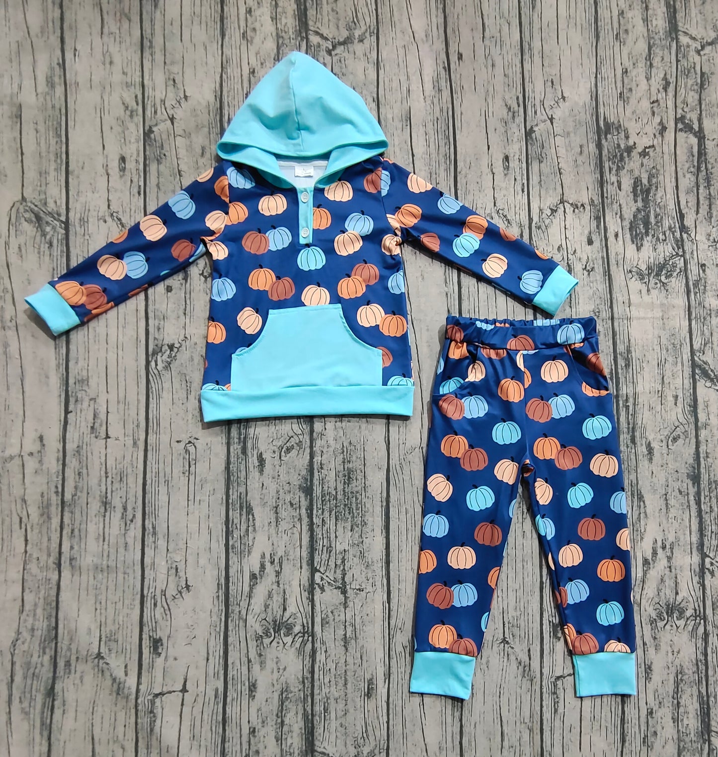 Baby Boy Long Sleeves Pumpkins Hoodie Shirt Pockets Pants Set RTS