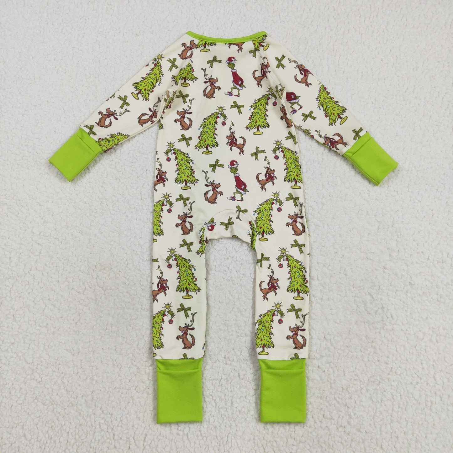 Baby Boy Infant Long Sleeves Dogs Green Face Christmas Zipper Romper RTS