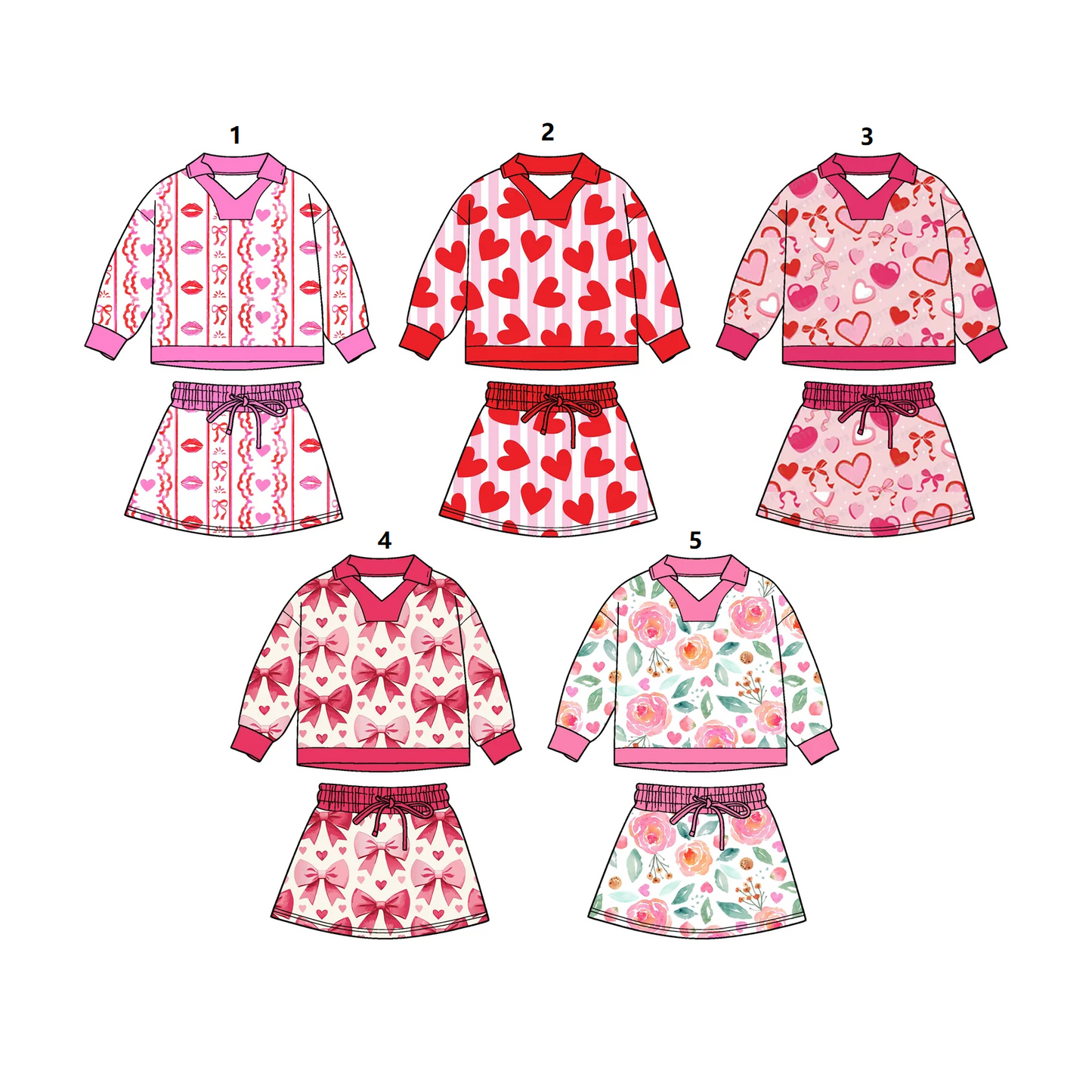 ( Moq 5 Each Style ) Baby Girls Toddler Hearts Bows Flower Shirt Skirt Shorts Sibling Valentine's Sets