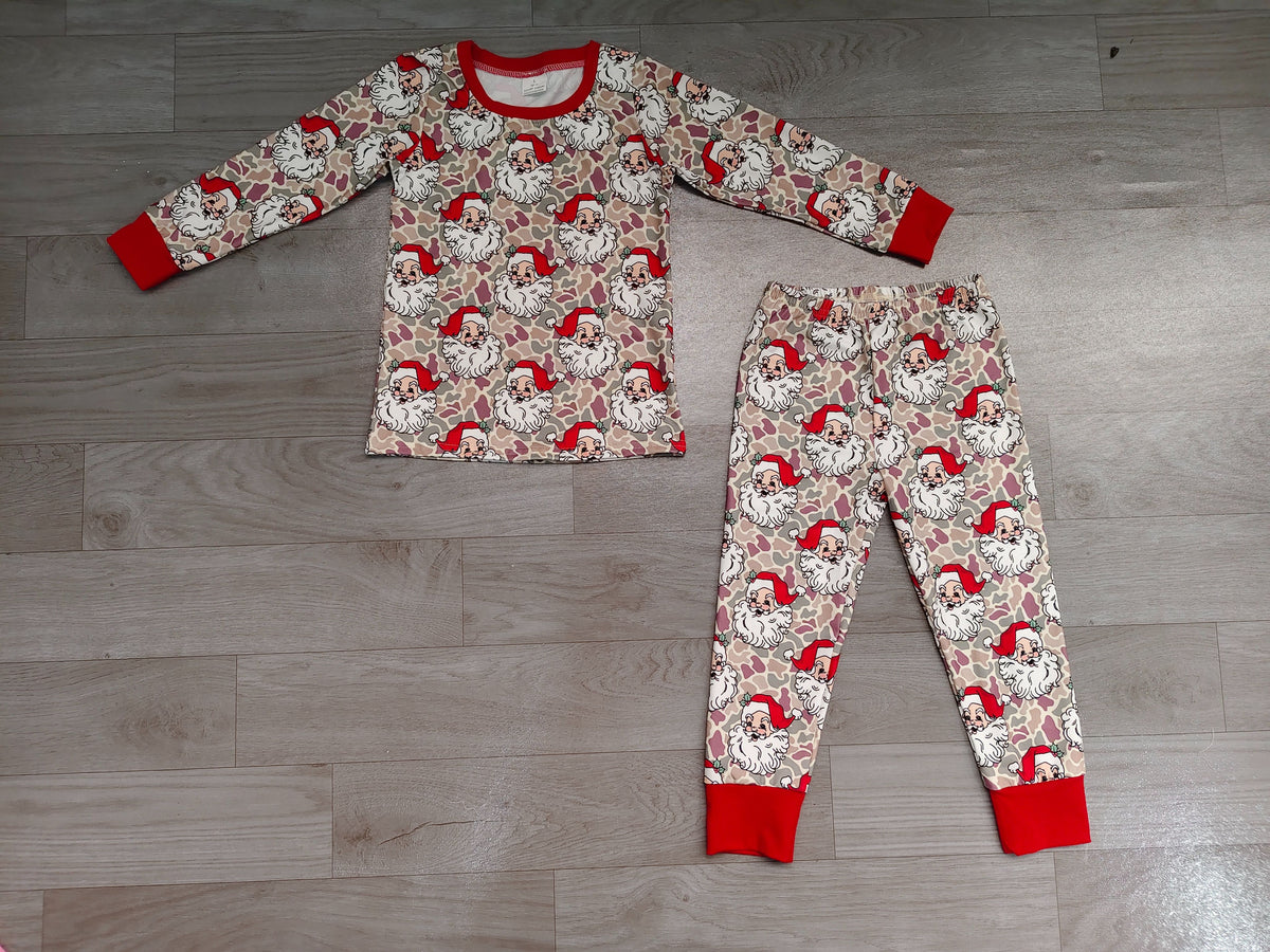 ( No moq ) Preorder Baby Boys Kids Santa Camo Print Shirt Pants Christmas Set Pajamas Clothes