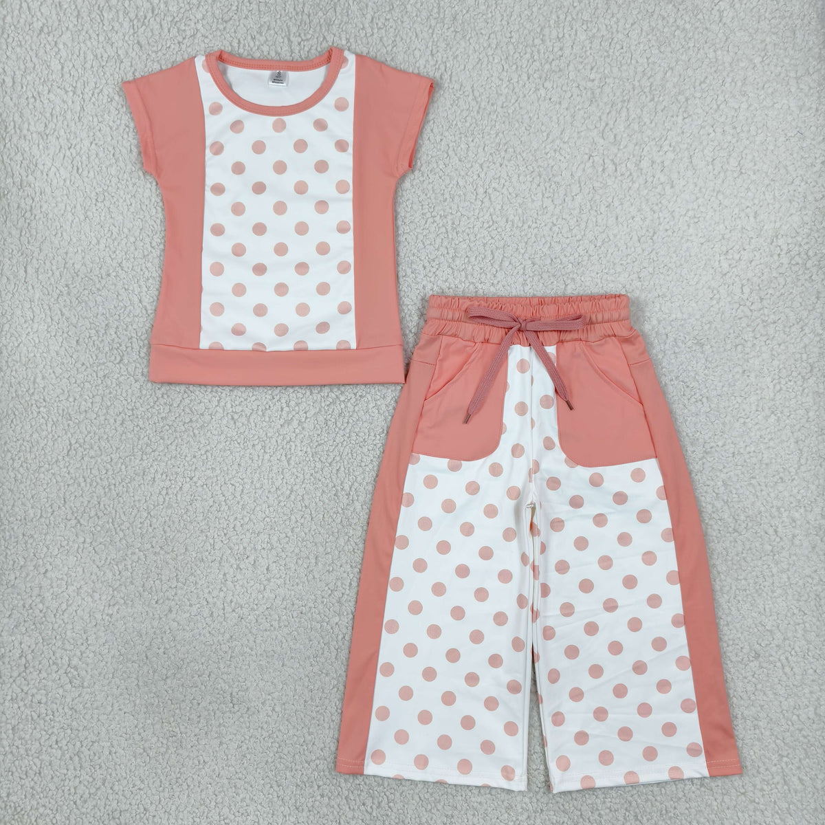 Baby Girl Kids Short Sleeves Dots Shirt Pockets Pants Set Yoga Active Clothes RTS