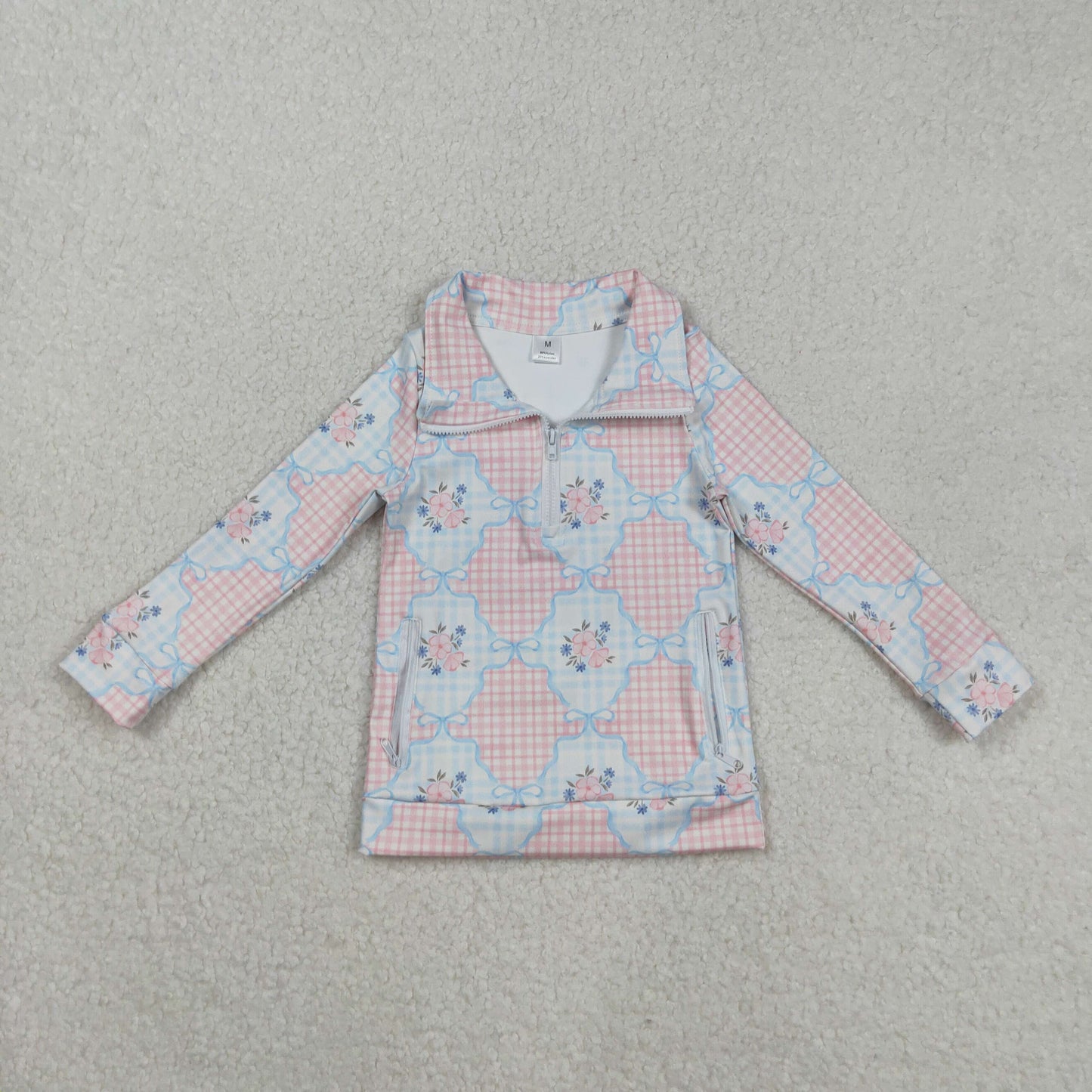Baby Girl Long Sleeves Flower Plaid Yoga Active Zipper Pullover Shirt RTS