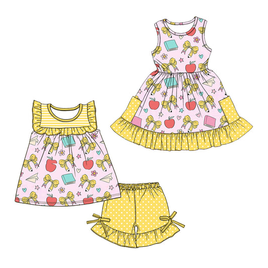 ( Moq 5 Each Style ) Baby Girls Kids Pencils Bows Sibling Back to School Dress Set
