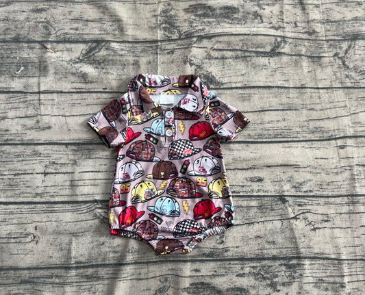 Preorder Baby Boy Short Sleeves Cartoon Hats Buttons Bummie Romper ( No moq )