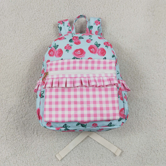 Baby Girls Kids Flower Pink Plaid Backpack School Bag