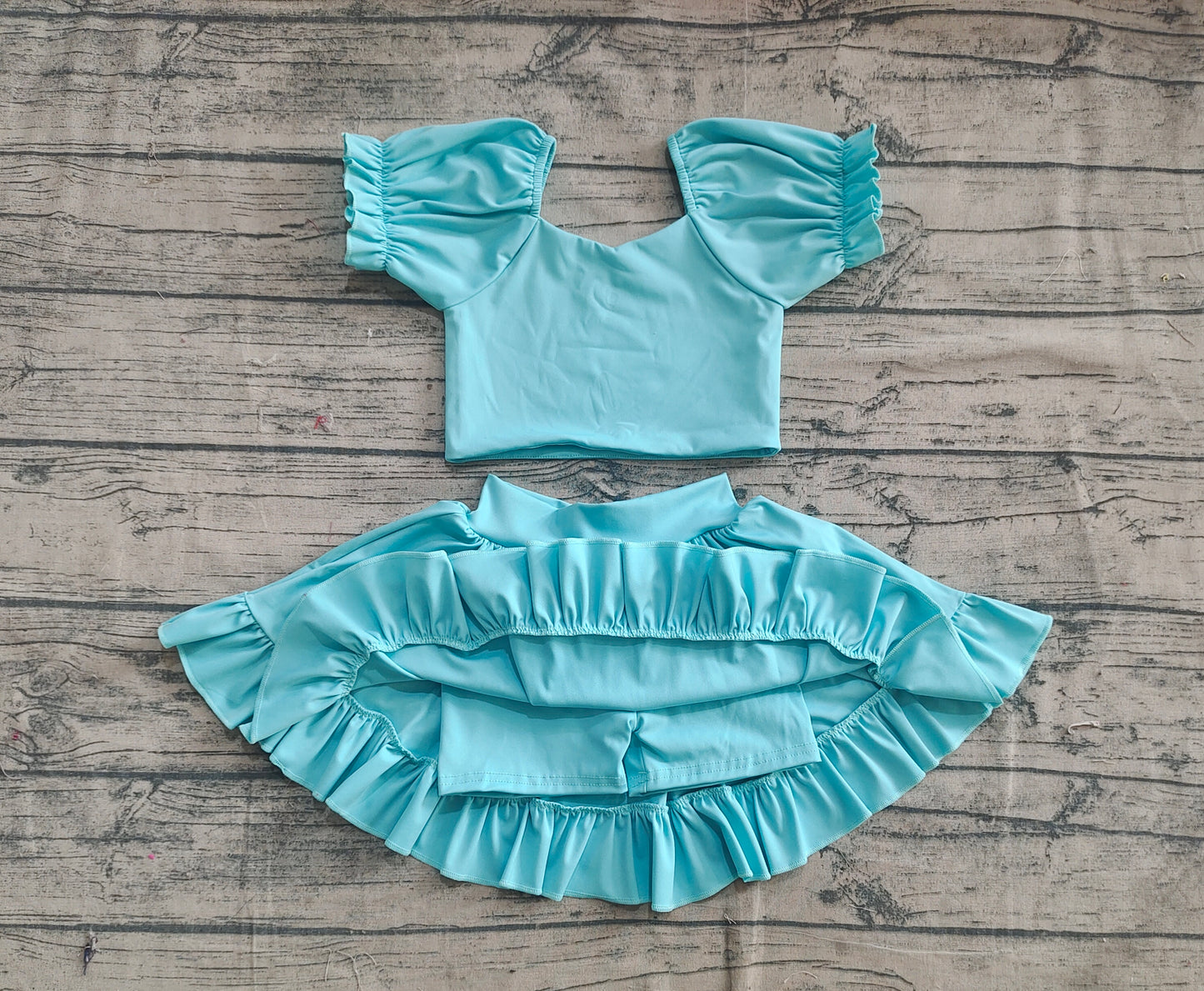 Baby Girl Light Blue Shirt Tops Skirt Yoga Active Wear Clothes Set RTS
