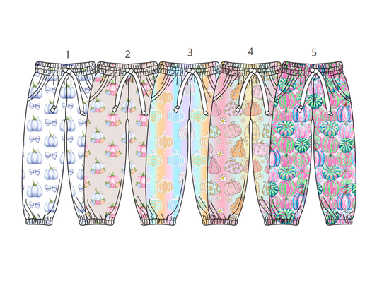 ( Moq 5 Each Style ) Sibling Baby Girls Kids Pumpkins Pockets Jogger Pants Fall Clothes