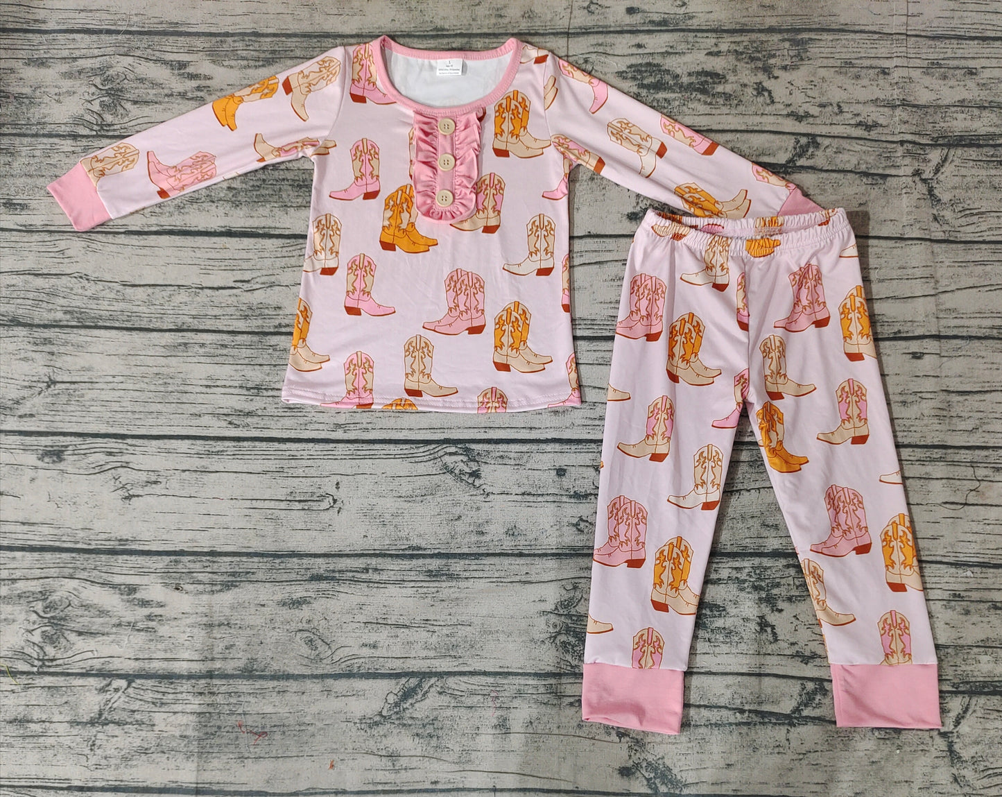 No moq Pre-order GLP1094 Baby Girl Western Boots Shirt Pants Set Pink Pajamas