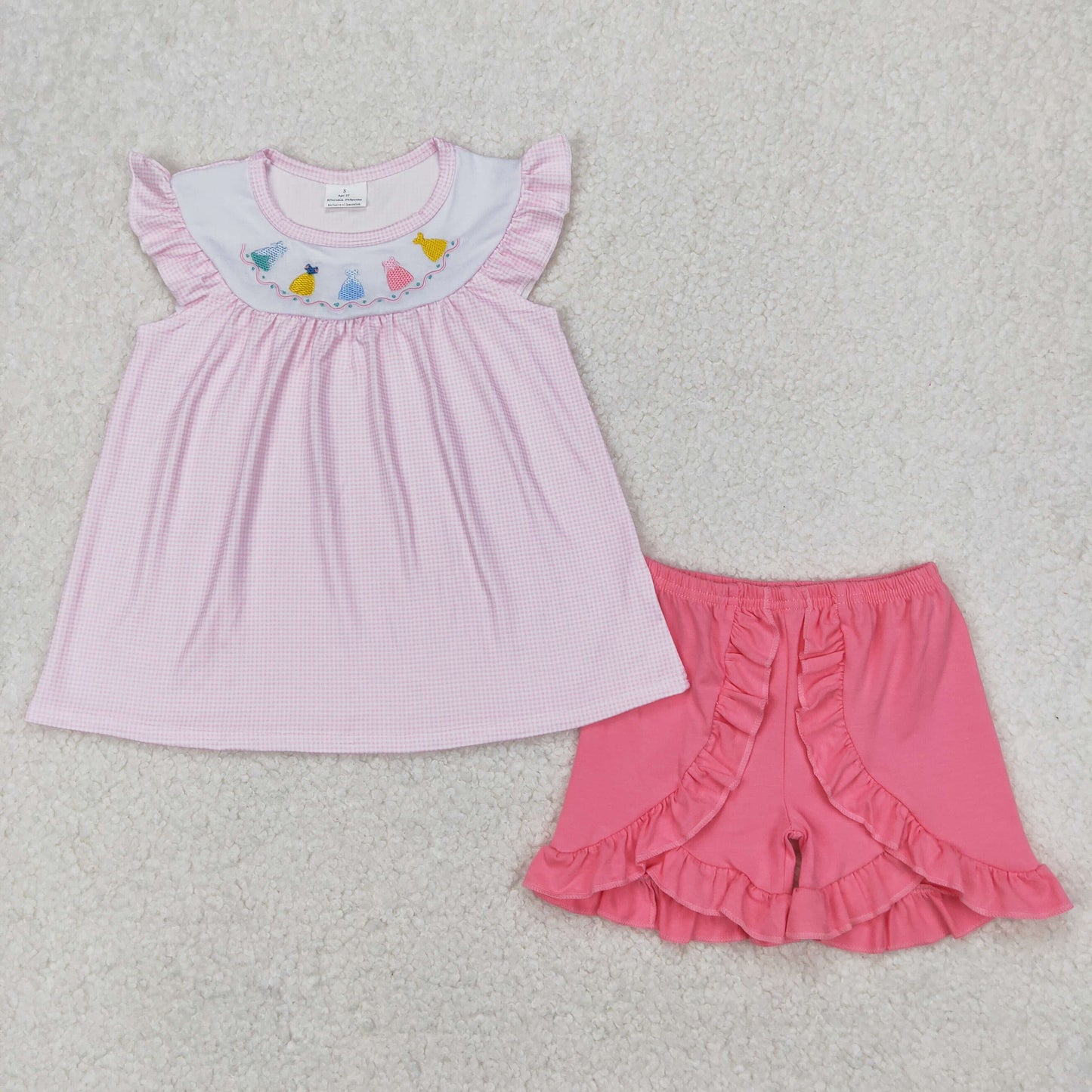 Baby Girl Kids Toddler Embroidery Princess Tunic Ruffle Shorts Clothes Pink Set RTS