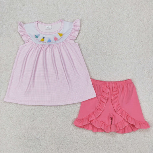 Baby Girl Kids Toddler Embroidery Princess Tunic Ruffle Shorts Clothes Pink Set RTS