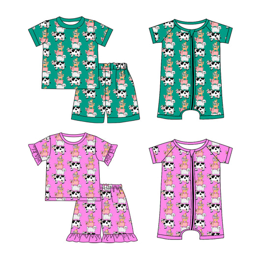 ( Moq 5 Each Style ) Baby Boys Girls Kids Farm Animals Sibling Rompers Sets Summer Clothes