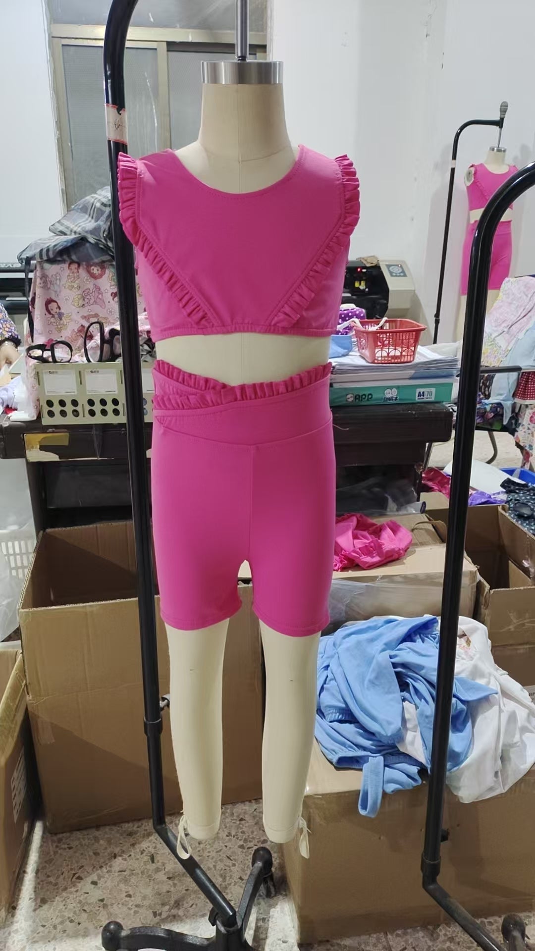 Baby Girl Sleeveless Pink Ruffle Tops Shorts Yoga Active Wear Set RTS