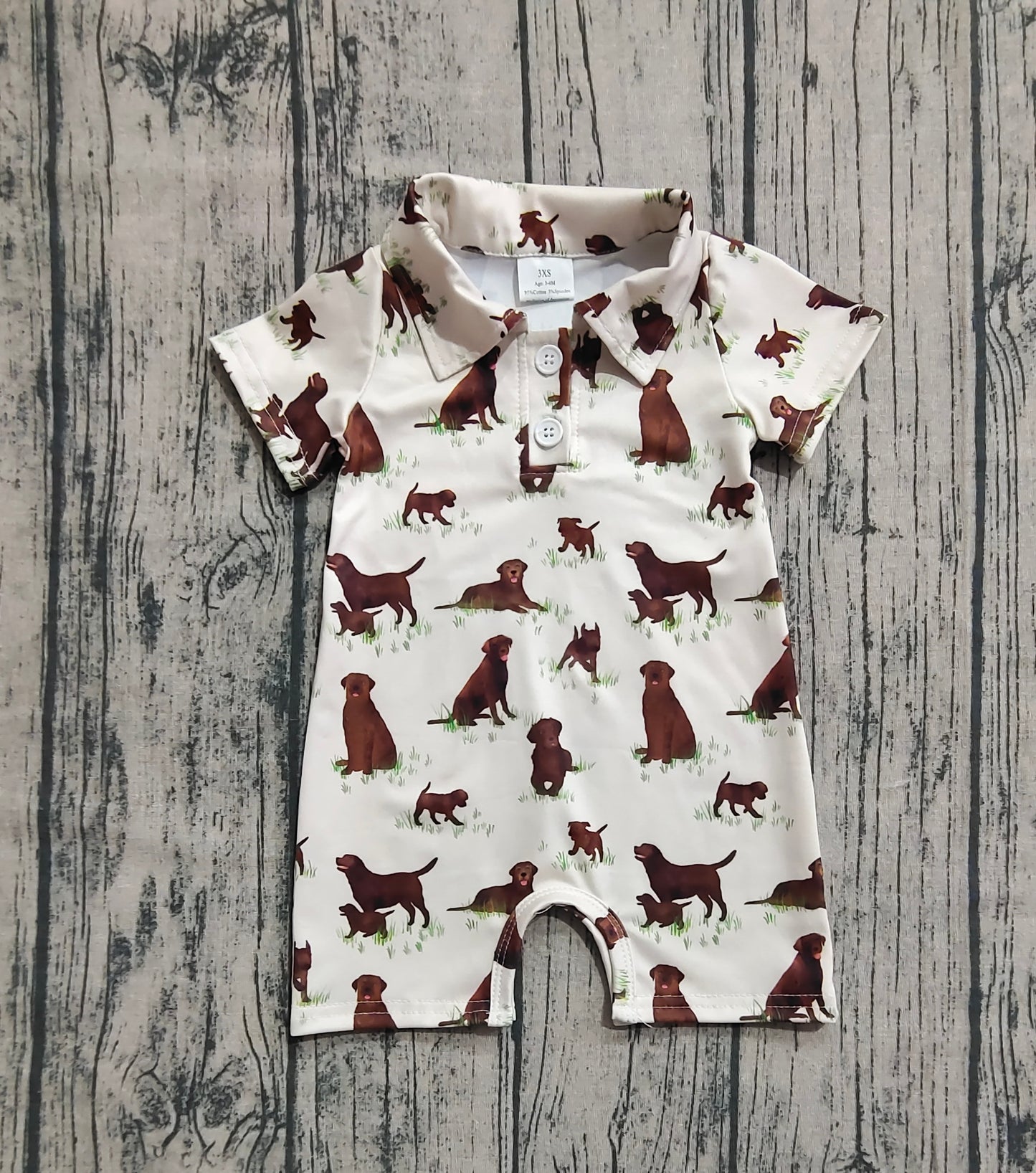 Baby Boy Short Sleeves Dogs Buttons Summer Romper RTS