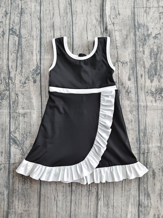 ( No moq ) Preorder Baby Girls Kids Sleeveless Shorts Scallop Black Dress Yoga Active Clothes