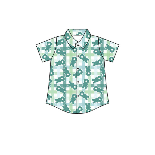 Baby Boy Short Sleeves Easter Rabbit Plaid Buttons Shirt Moq 5