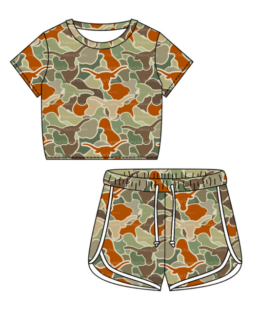 Baby Girl Short Sleeves Cow Camo Shirt Shorts Clothes Set Moq 5