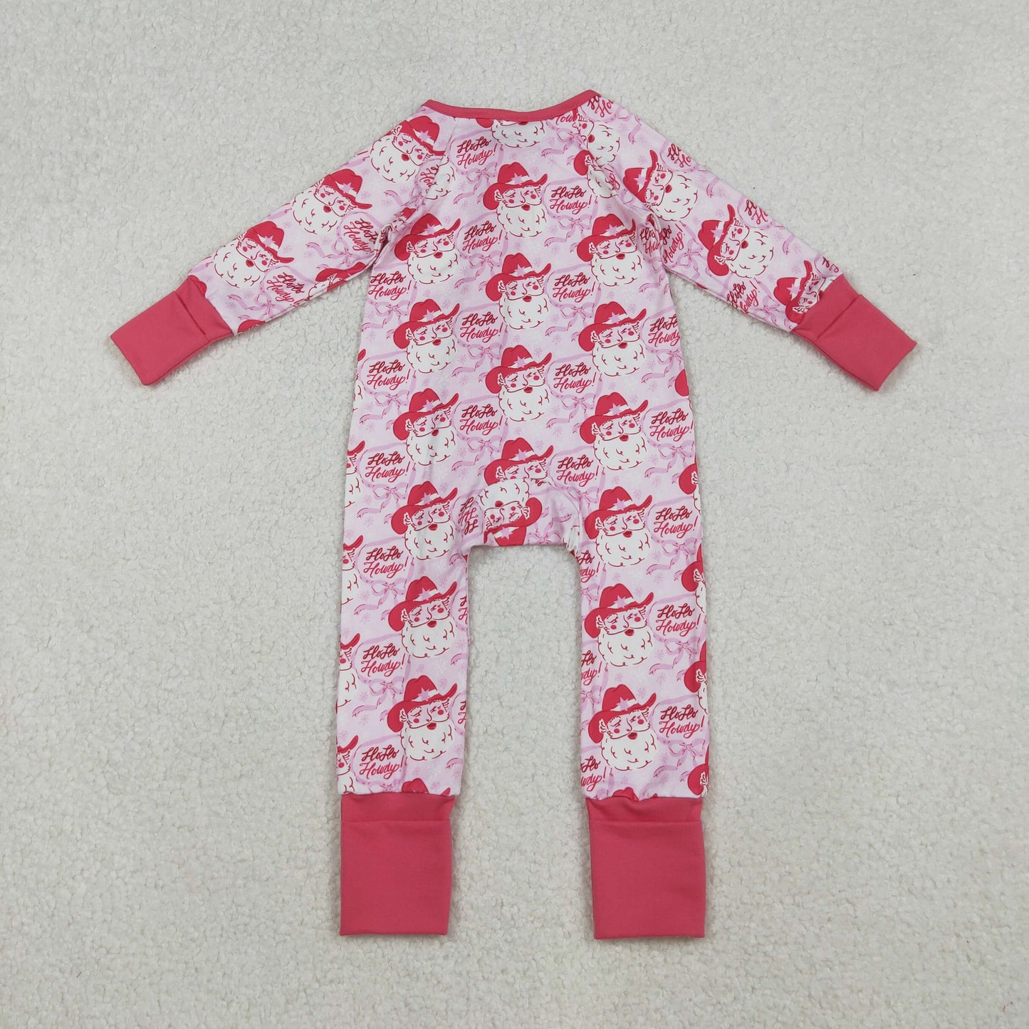 Baby Girl Long Sleeves Christmas Bows Santa Zipper Pink Romper RTS