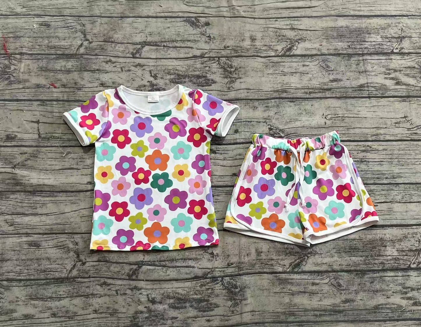Baby Girl Kids Toddler Colorful Flower Shirt Shorts Clothes Set RTS