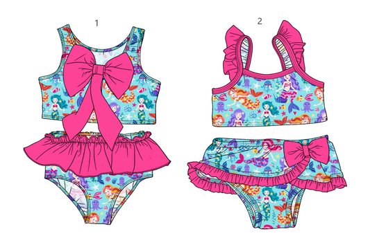 ( Moq 5 Each Style ) Sibling Baby Girls Kids Summer Tops Ruffle Shorts Bows Sets Swimsuits