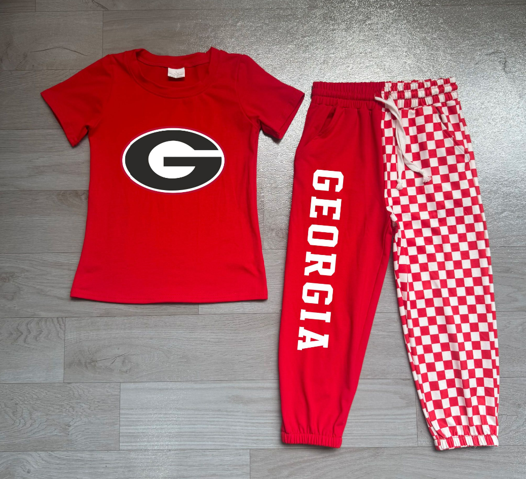 ( No moq ) Preorder Baby Boys Kids Short Sleeves Vinyl Shirt Checked Pockets Pants G Set Team Clothes
