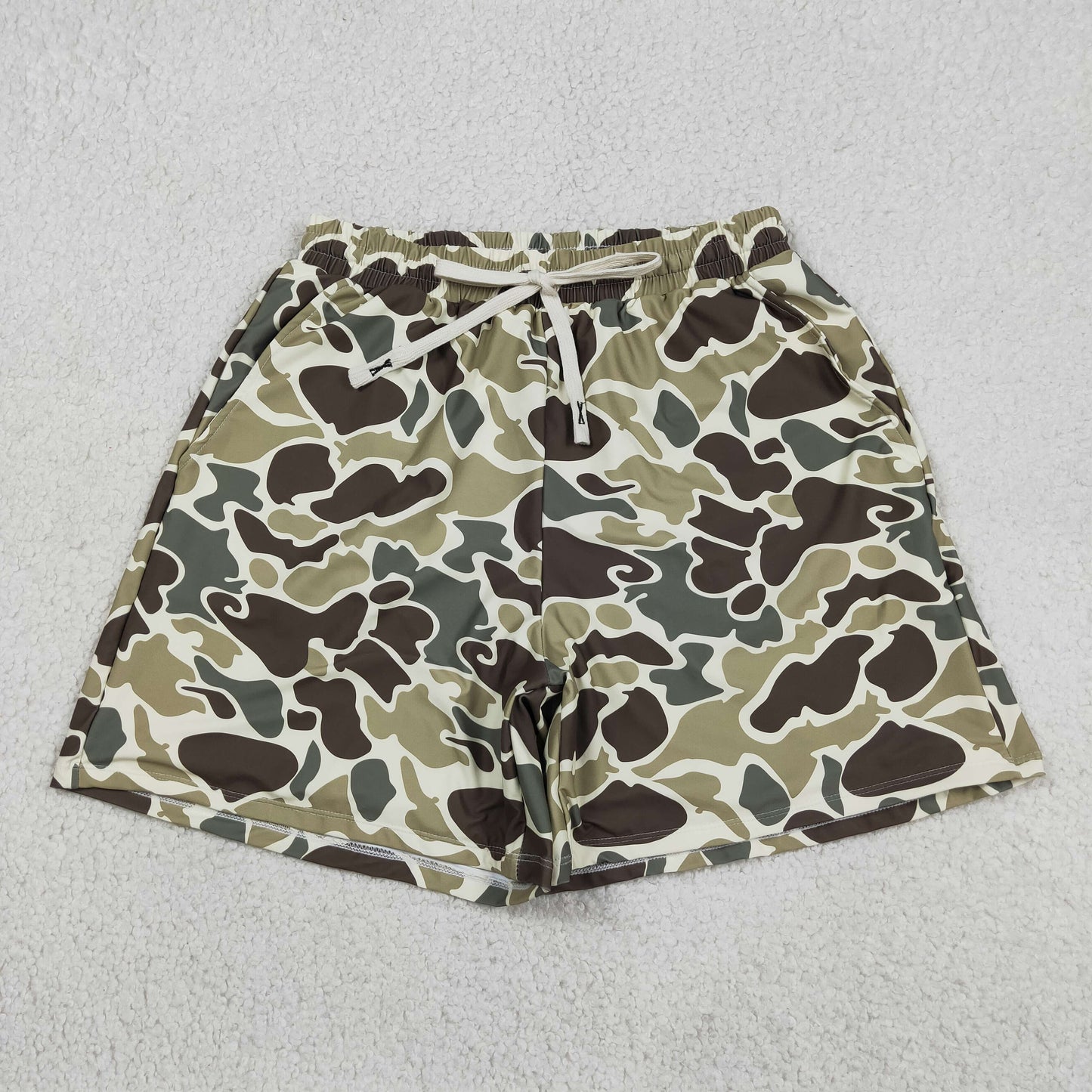 Adult Men Green Camo Print Swim Trunks Shorts RTS