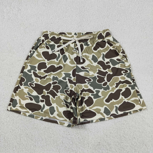 Adult Men Green Camo Print Swim Trunks Shorts RTS