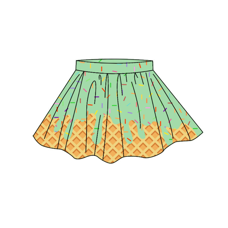( Moq 5 ) Preorder Baby Girls Kids Green Sprinkles Drips Skirt Shorts Yoga Active Bottom Clothes
