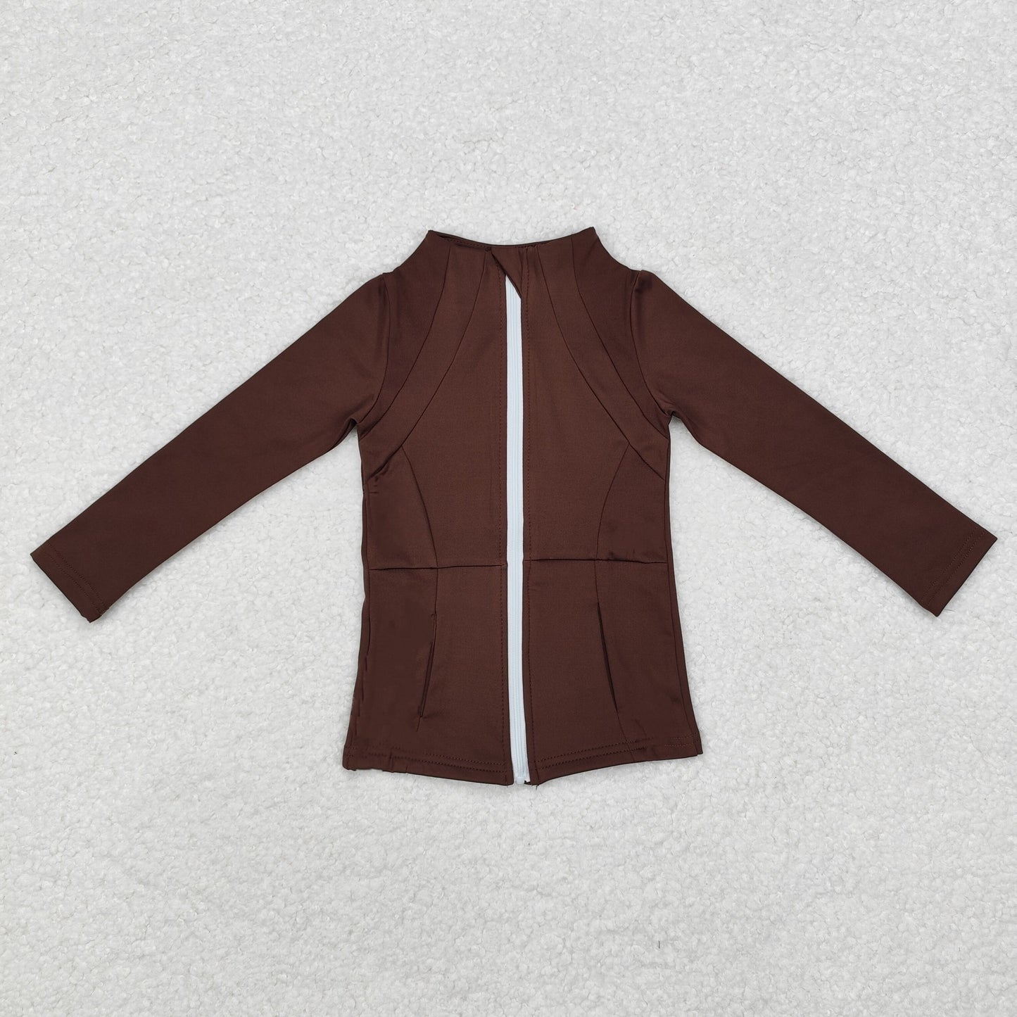 Baby Girl Long Sleeves Brown Pocket Yoga Sports Zipper Jacket Tops