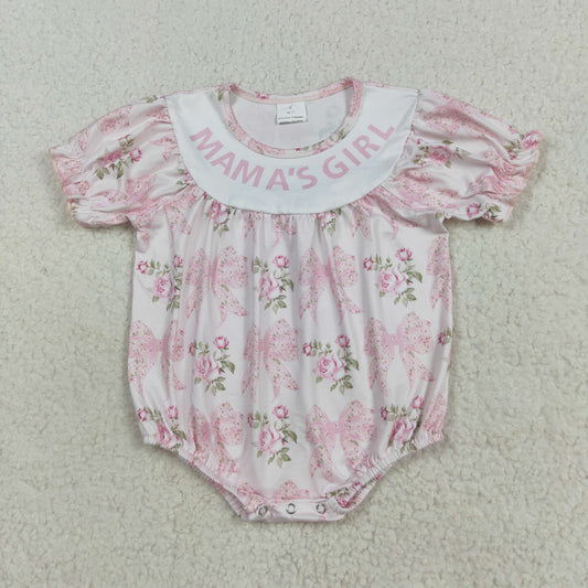 Baby Girl Infant Short Sleeves Pink Bows Flower Bubble Romper RTS