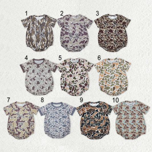 Sibling Baby Boys Infant Short Sleeves Camo Print Summer Bubble Rompers RTS