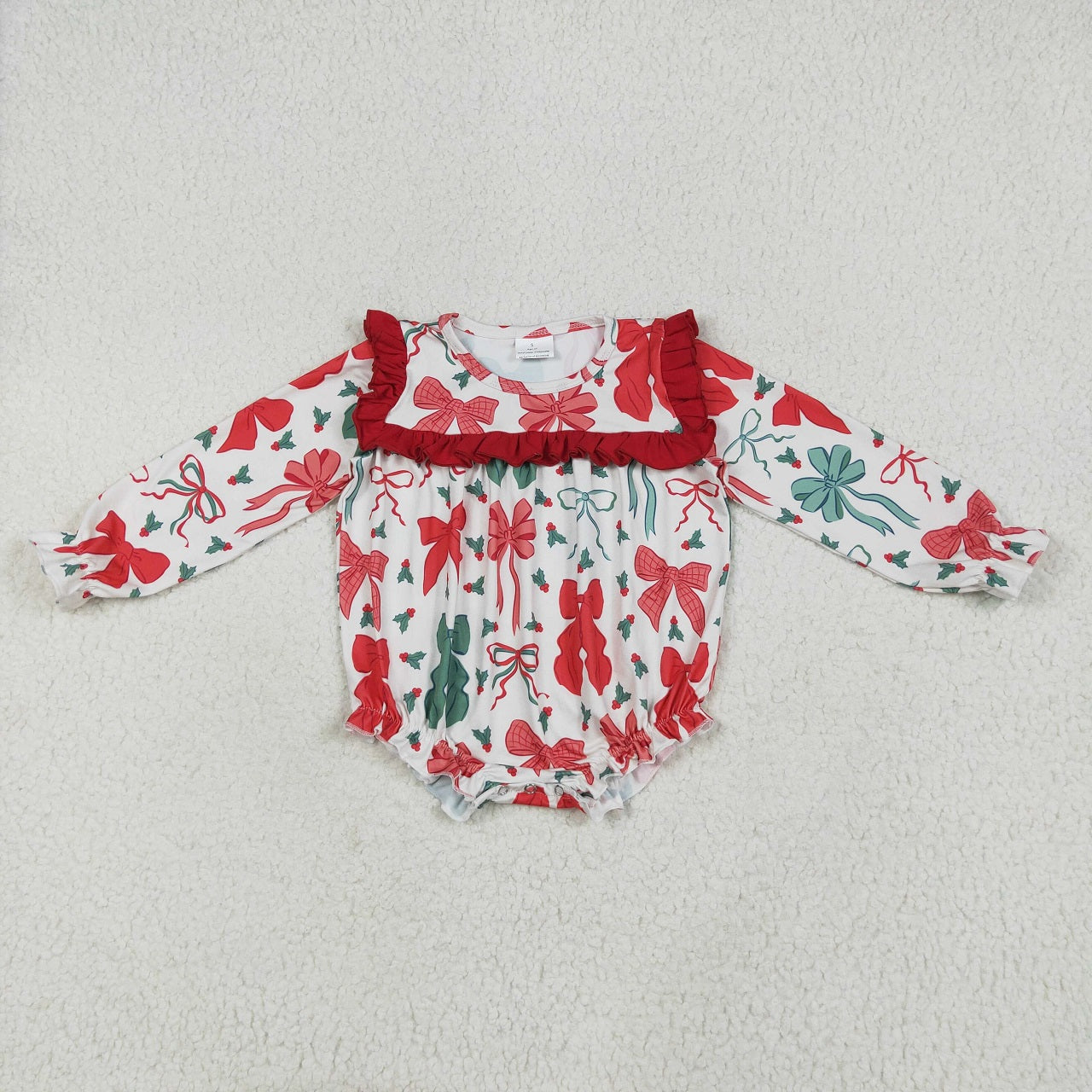 Baby Girl Toddler Long Sleeves Christmas Bows Sibling Red Ruffle Romper Dress Set RTS