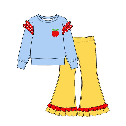 ( Moq 5 ) Preorder Baby Girls Kids Long Sleeves Apple Shirt Yellow Pants Set Clothes