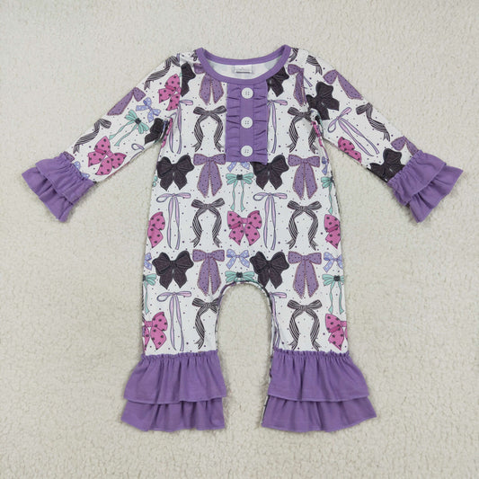 Baby Girl Long Sleeves Bows Purple Ruffle Halloween Romper RTS