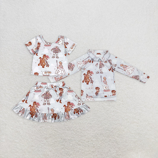 Baby Girl Toddler Cartoon Sibling Skorts Set Zipper Shirt Clothes RTS