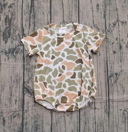 ( No moq ) Preorder Baby Boys Short Sleeves Orange Green Camo Bubble Summer Romper