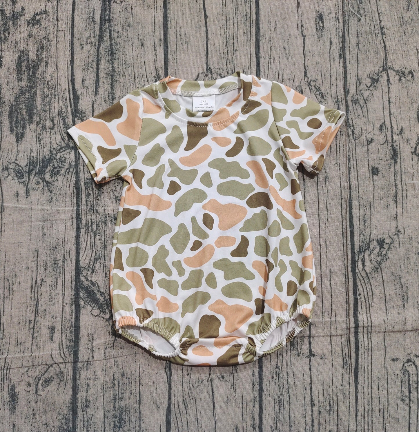 Baby Boys Short Sleeves Orange Green Camo Bubble Summer Romper RTS