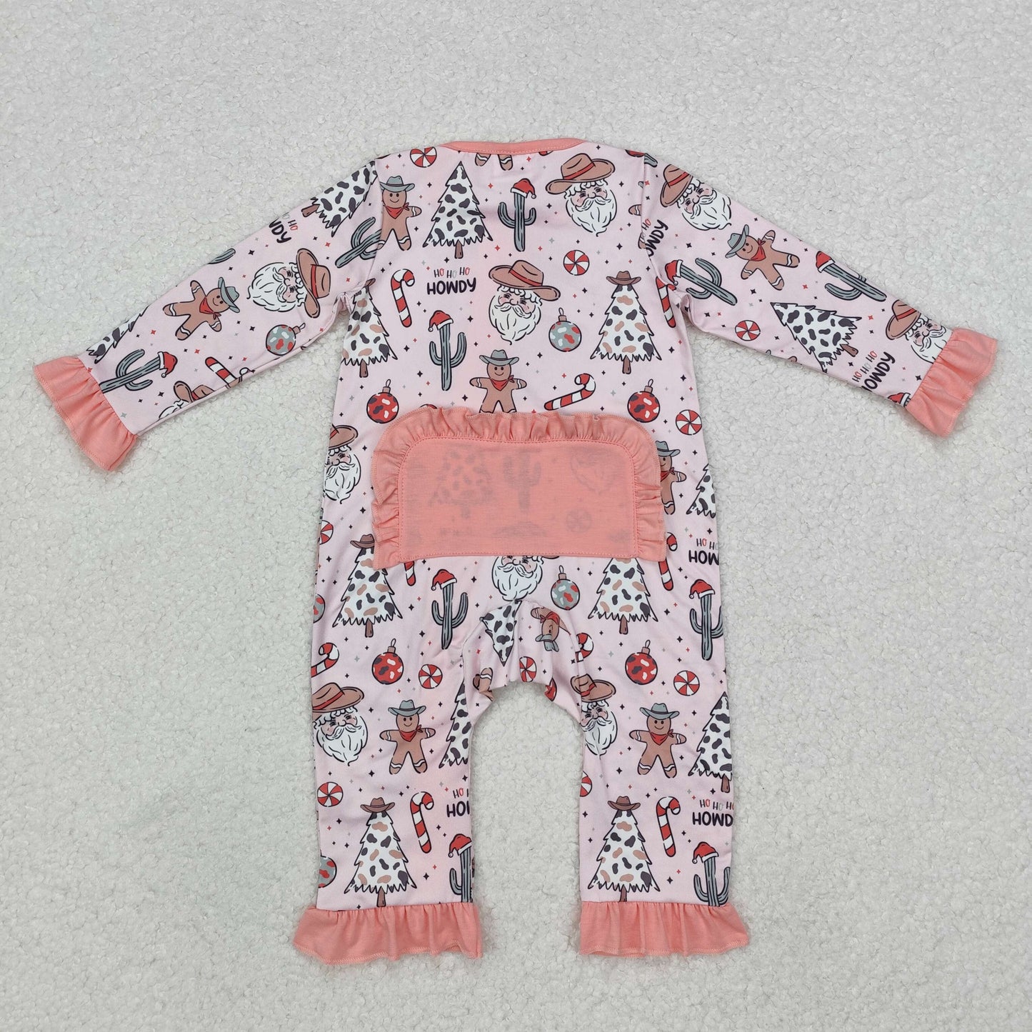 Baby Girl Long Sleeves Christmas Santa Cactus Western Zipper Romper