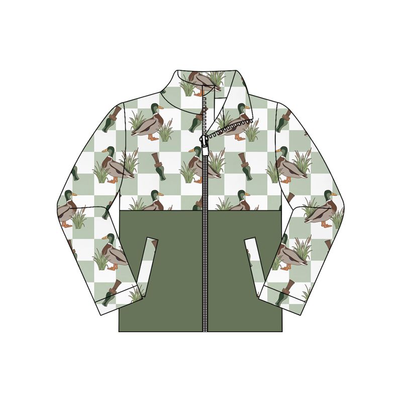 ( Moq 5 ) Preorder Baby Boys Kids Long Sleeves Ducks Checked Zipper Pockets Jacket Tops