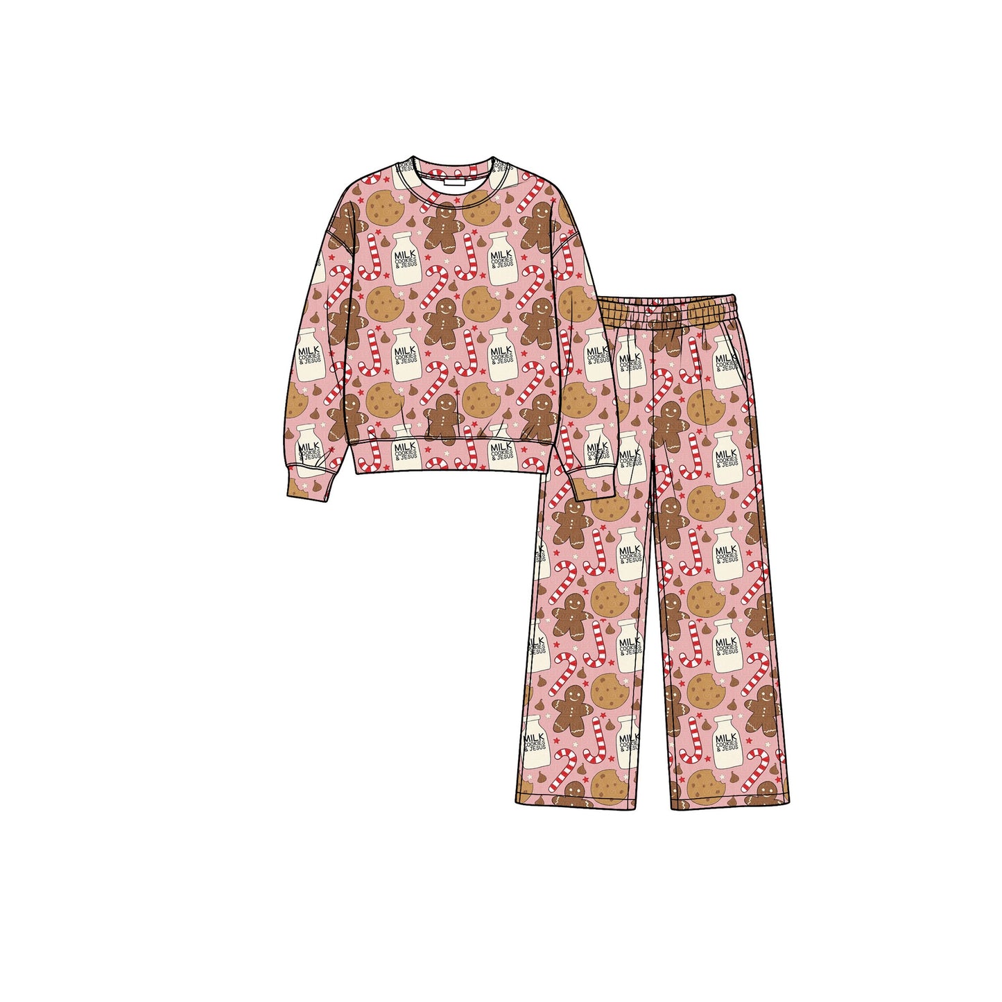 ( Moq 5 ) Preorder Baby Girls Kids Long Sleeves Cookies Shirt Pockets Pants Christmas Set Clothes