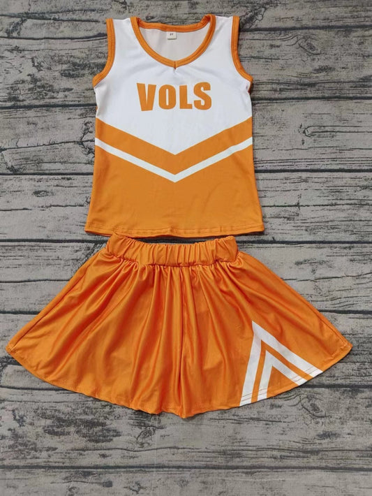 Baby Girl Sleeveless Tops Orange Skirt Shorts Team Clothes Set Moq 5