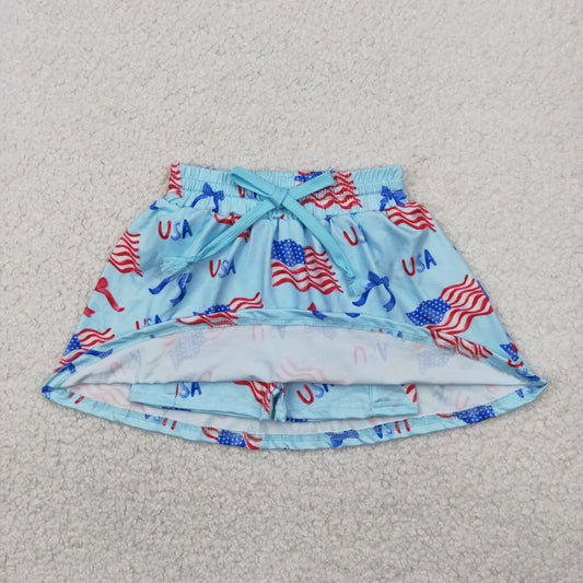 Baby Girl July 4th Flags Bows Summer Blue Skort Shorts Skirt RTS